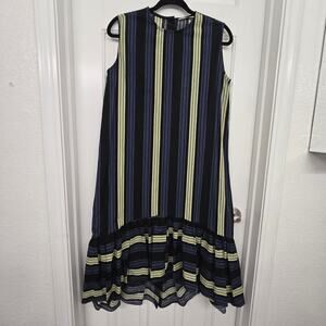 Sound Off Studio Sleeveless Striped Cotton Ruffle Hem Dress High Low Size M Boho